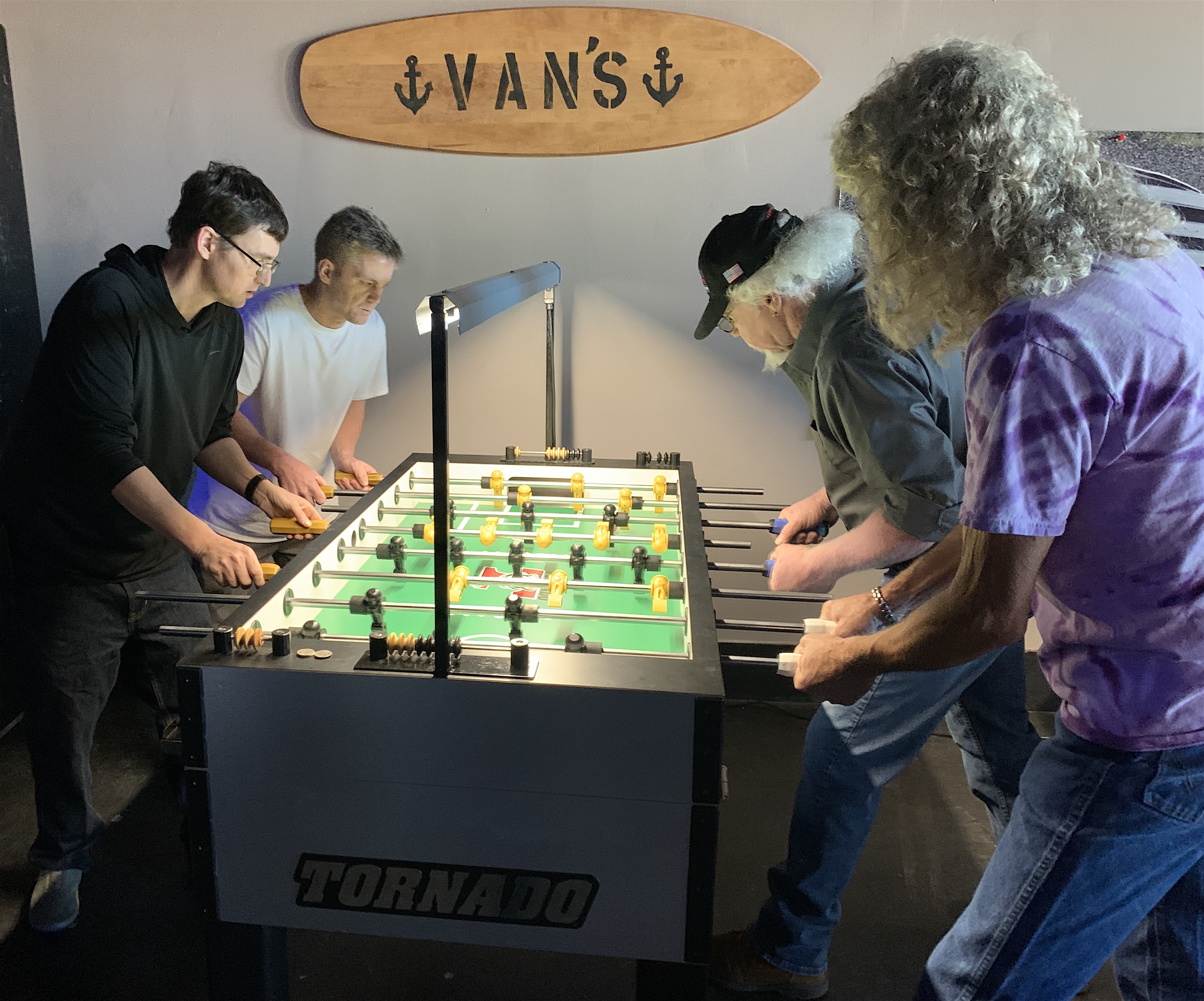 Shown is Ala-Amateur Foosball tournament action at Vans Bar in Leeds, players competing for the title are David Marler & Josh Monroe vs. Paul Gulledge & Andy Gulledge.
