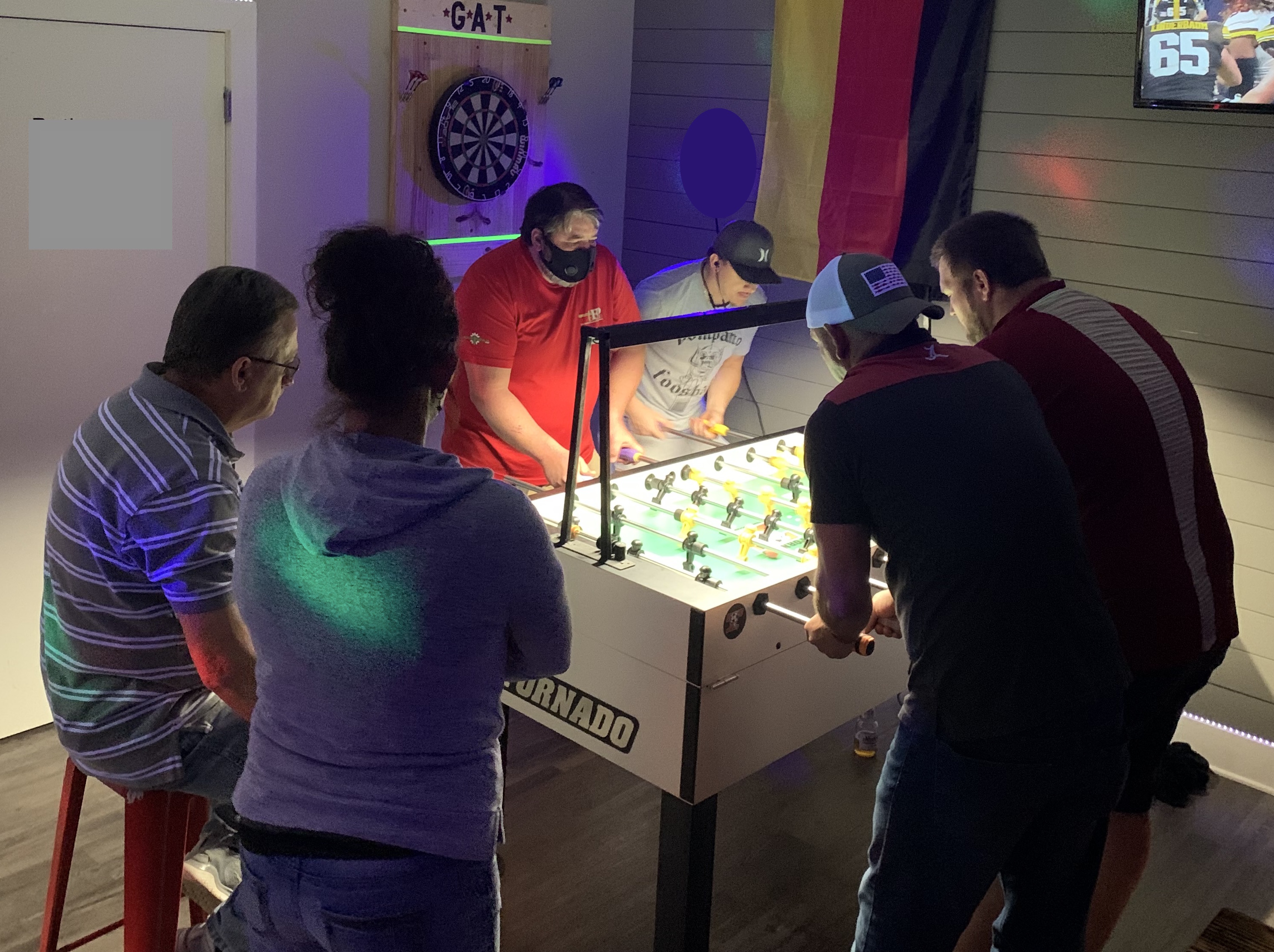 Competition became heated during open doubles foosball action at German Axe Co. in Cullman,AL. with a game-three 4-1 come-from-behind victory for Al Widok & Stephen Darby vs Jeremy Monroe & Nick Peterson in a elimination match of the Cullman FoosBlitz.