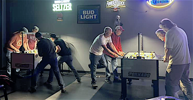 Shown are player competing the EVERY WEEK foosball tournament at Madison Station Bar & Grill in Madison,AL. this 2022.